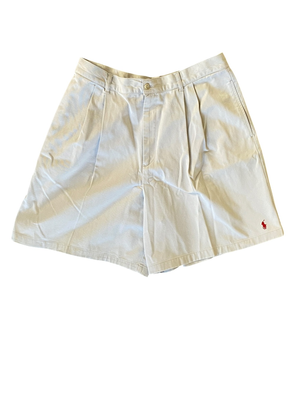 Vtg 80s Ralph Lauren Polo Sport Khaki Red Logo Double Pleat Shorts Sz 14